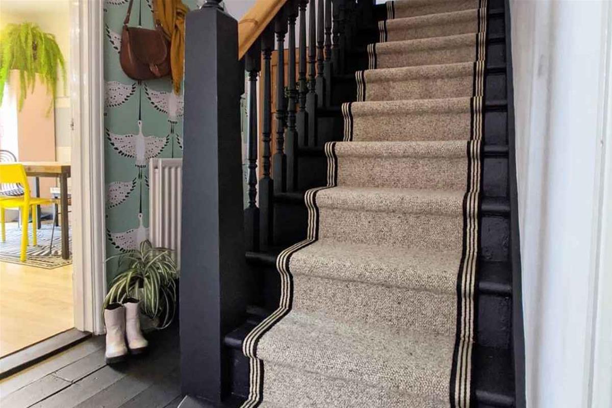 Inishowen Flax Wool Stair Runner with Black Striped Border