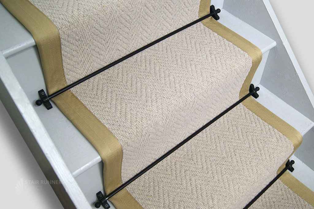 Aran Herringbone Wool Stair Runner with Gold border 58cm x 650cm