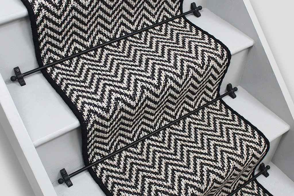 Atlantic Herringbone Orca Stair Runner with Black Wool Edge 7m x 50cm