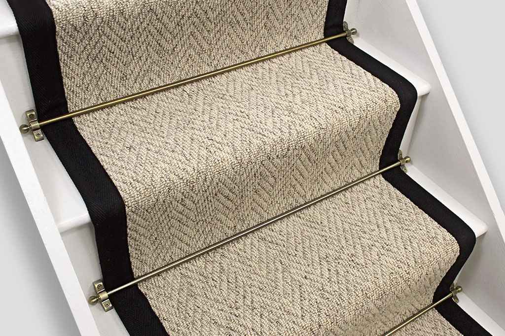 Country Herringbone Biscotti Stair Runner with Black Border 7m x 60cm