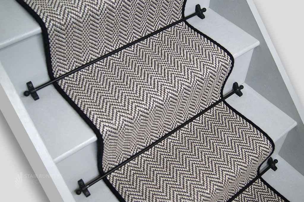 Boston Cotton Herringbone Stair Runner with Black wool edge 7m x 50cm