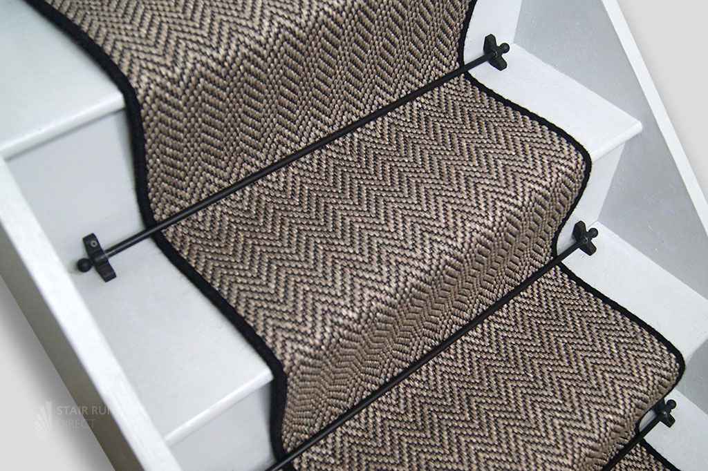 Boston Jute Herringbone Stair Runner with Black wool edge 7m x 50cm