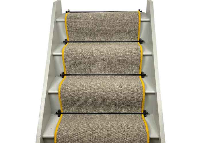 Earth Stone Wool Boucle Stair Runner with Yellow Wool Edge