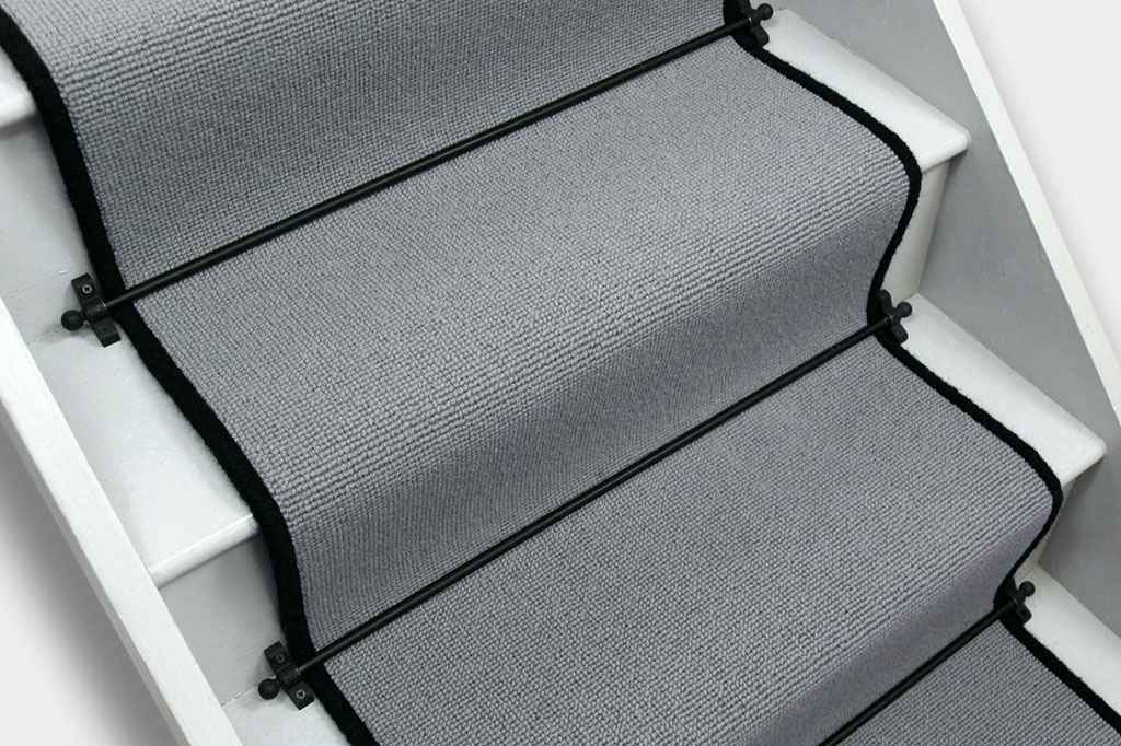 Flint Wool Small Boucle Stair Runner with Black Wool Edge 950cm x 65cm