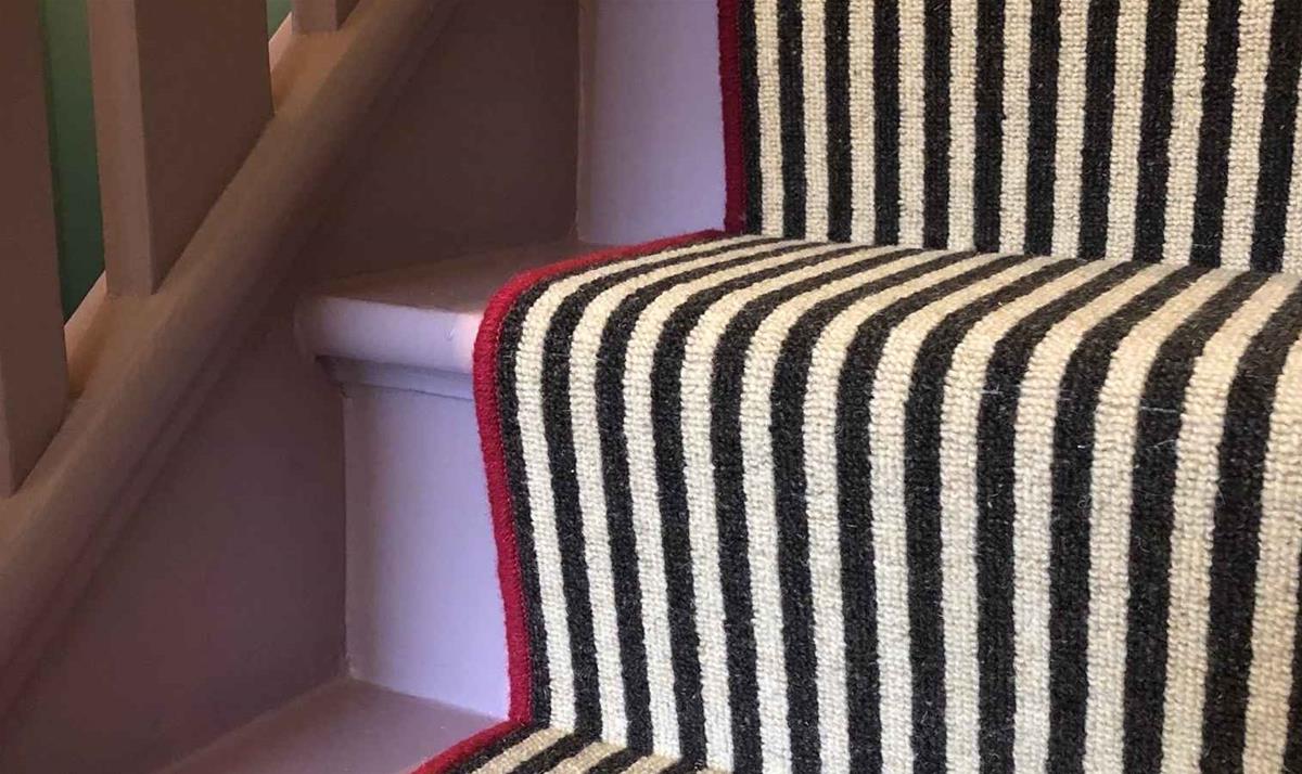 Gatsby Wool Stair Runner with Pink Wool edge 550cm x 38cm