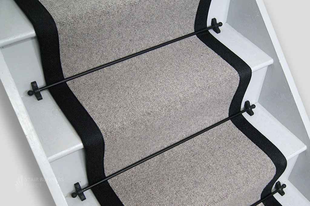 Glen Loop Wool Tungsten Stair runner with Black Border 550 x 55cm