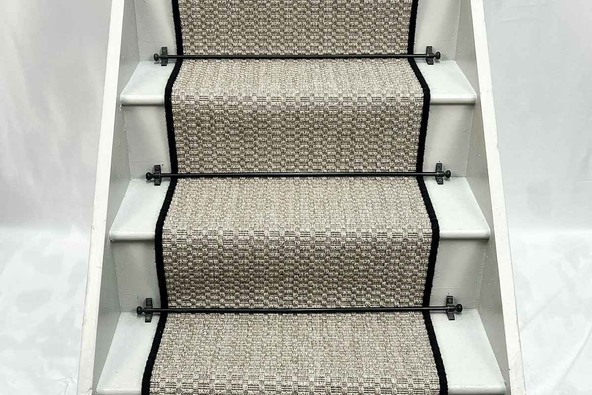 Associated Weavers Manaus Greige Stair Runner with Black 1cm Wool Edge 7m x 50cm