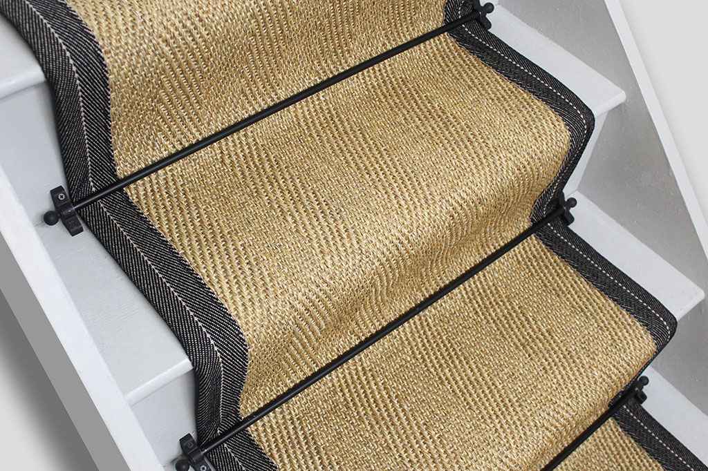 Honey Herringbone Sisal Stair Runner with Wexford Cotton Border