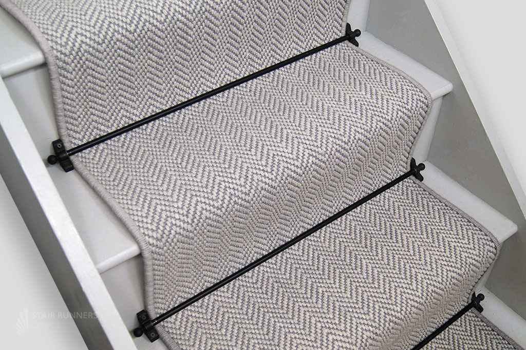 Fibre Flooring Lunar Herringbone Stair Runner with Light Grey Wool Edge 7m x 46cm