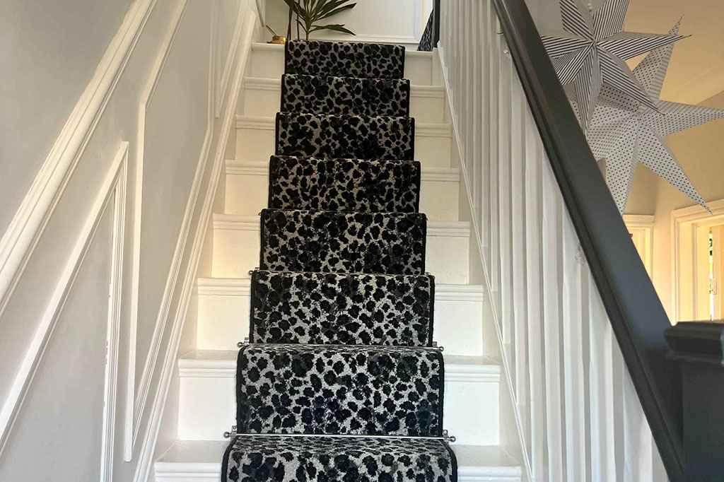 Snow Leopard Stair Runner With Black Wool Edge