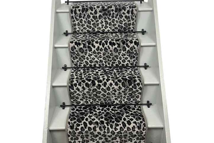 Snow Leopard Stair Runner with Grey Wool Edge