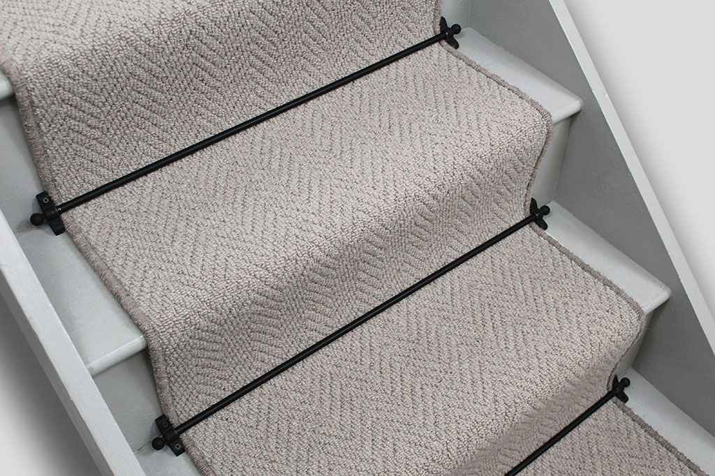 Aspen Herringbone Wool Stair Runner with Grey Beige Wool Edge 440cmx 44cm